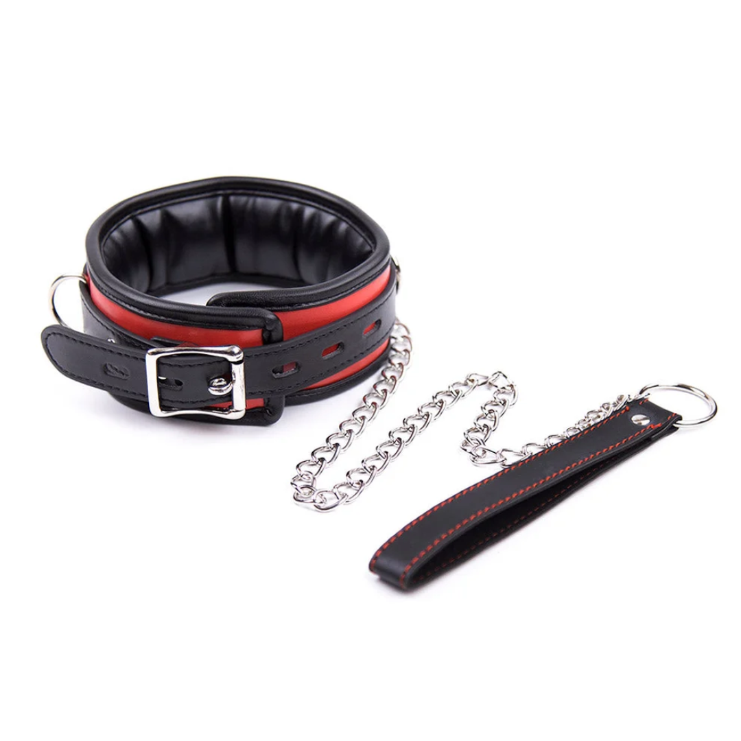 Collar Acolchado con Cadena Negro y Rojo